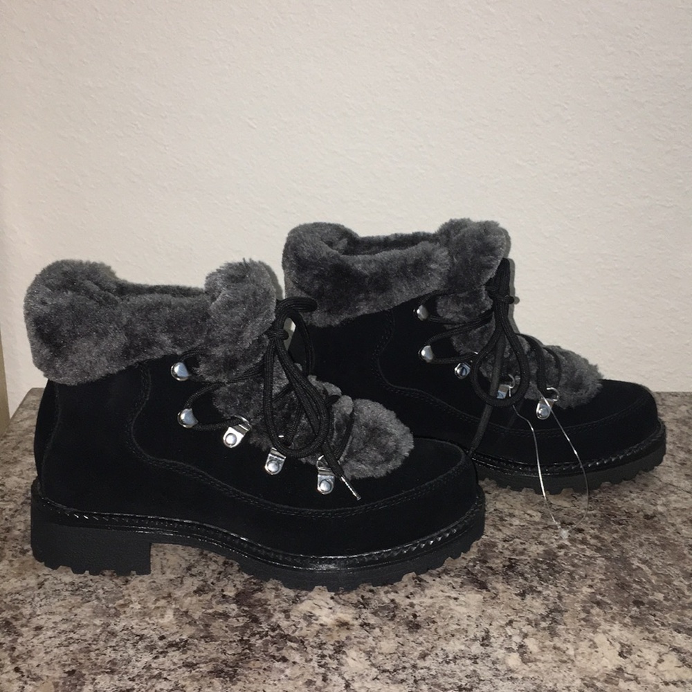 J. Crew Fur Lined Suede Black and Grey Boots